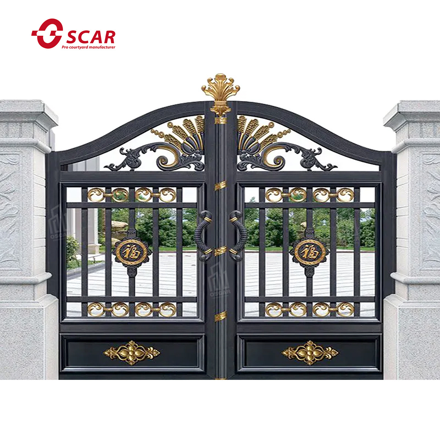 Cheap electric aluminum alloy antique carving pattern villa garden gate automotive electric main gate electric retractable gate