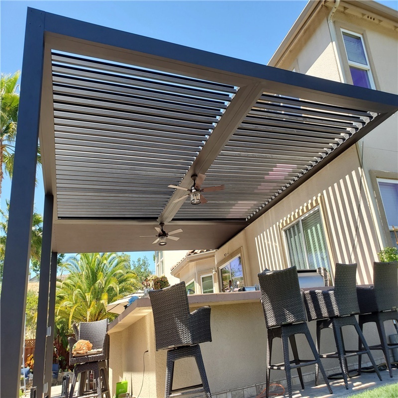 Outdoor pavilion Terrace roof motorized louvered bioclimatic system aluminum pergola patio canopy