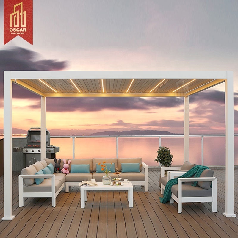 Outdoor pavilion Terrace roof motorized louvered bioclimatic system aluminum pergola patio canopy