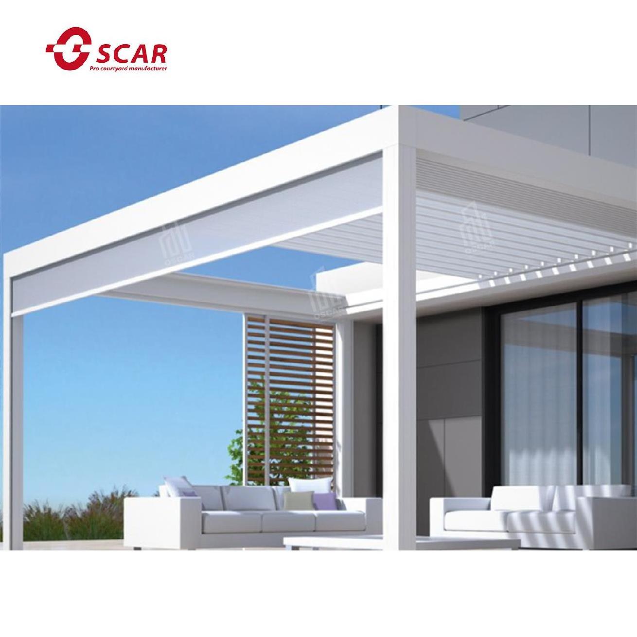 luxurious design glass wall waterproof retractable double-layer louvers aluminium pergola