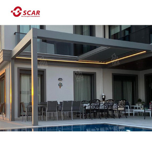 luxurious design glass wall waterproof retractable double-layer louvers aluminium pergola