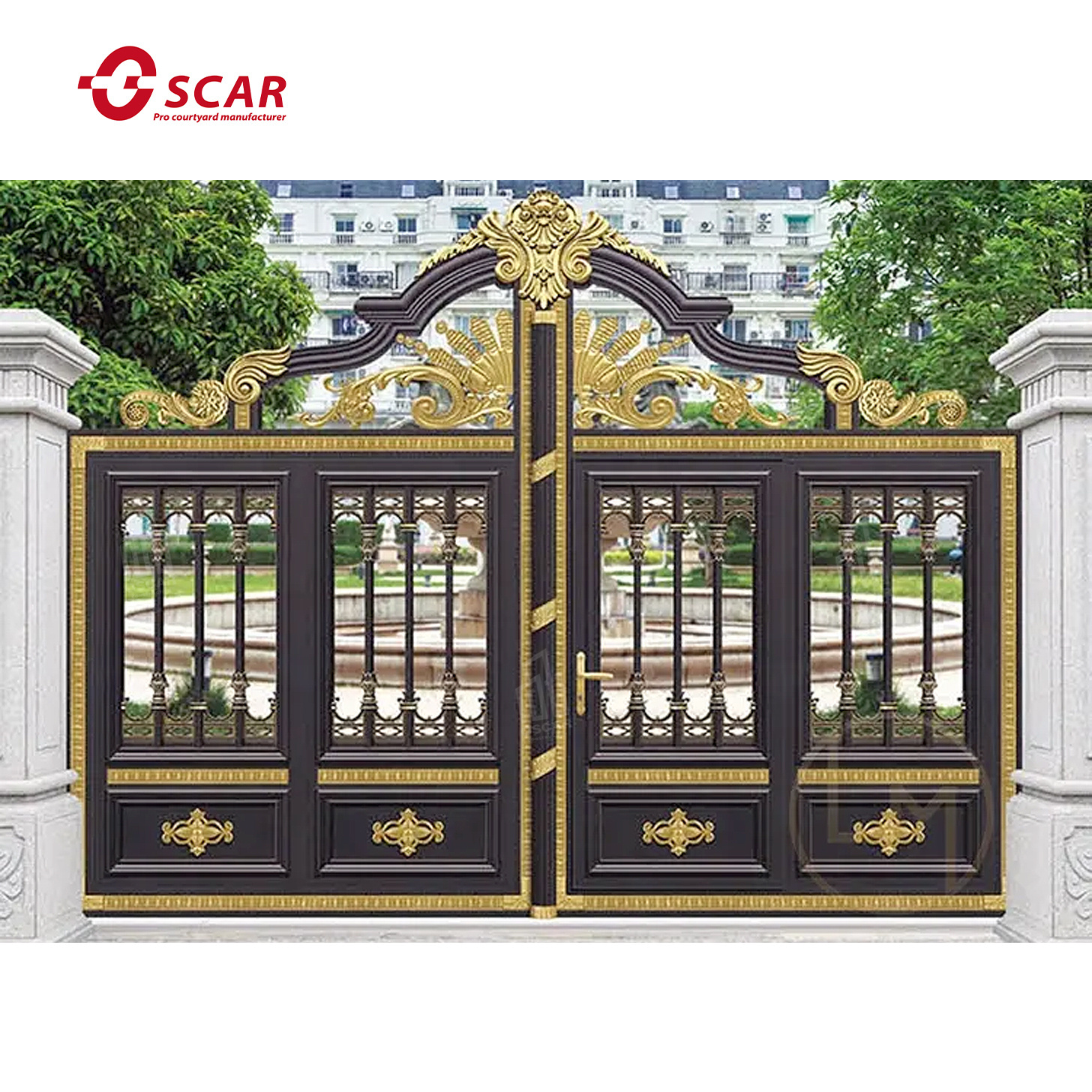 Cheap electric aluminum alloy antique carving pattern villa garden gate automotive electric main gate electric retractable gate