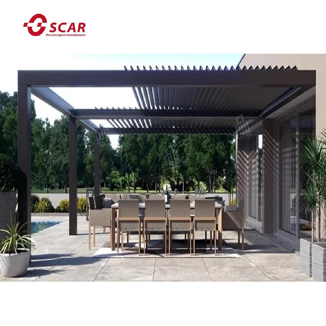 luxurious design glass wall waterproof retractable double-layer louvers aluminium pergola