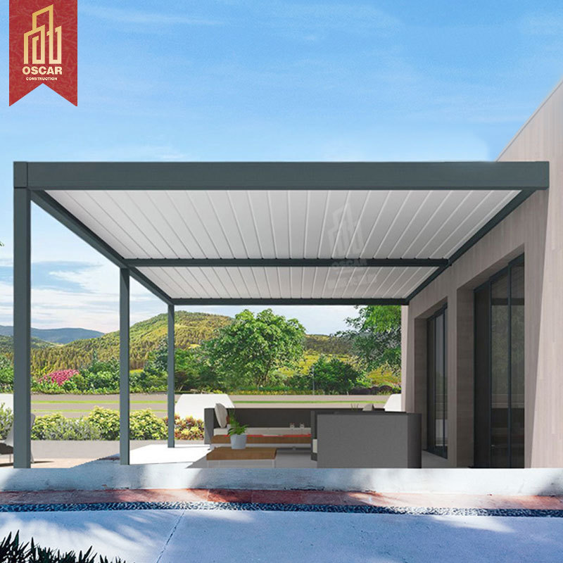 Motorized Pergola Customized Modern Bioclimatic Louvered Roof Pargola Louver Roof Pergola With Zipped Blinds for swimming pool