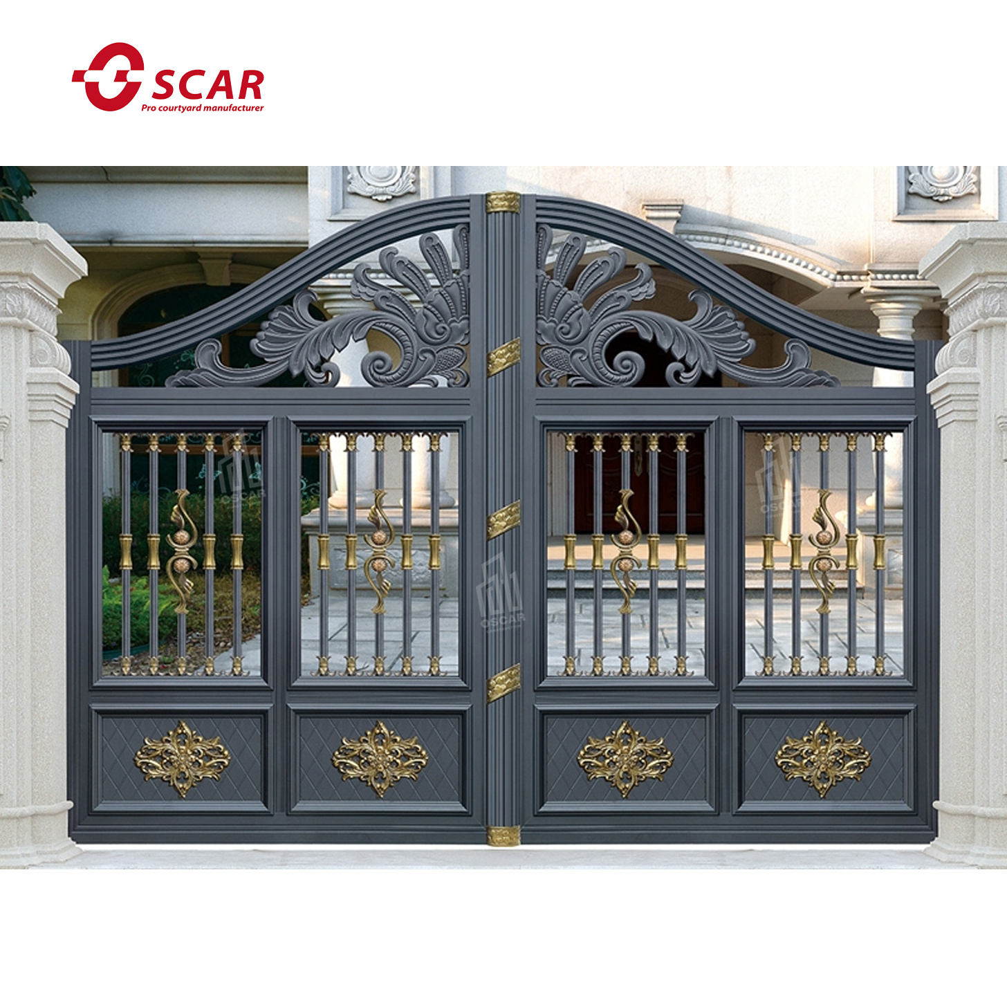 Decorate Aluminum Gate Golden Luxury Garden Driveway Automatic Double Swing Gates