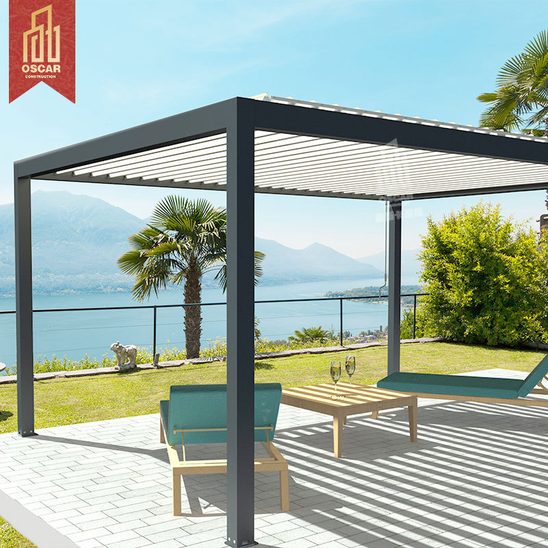 Oscar smart energy bulit-in LED lighting Aluminium Louvered Pergola terrace backyard patio pergola with shade canopy