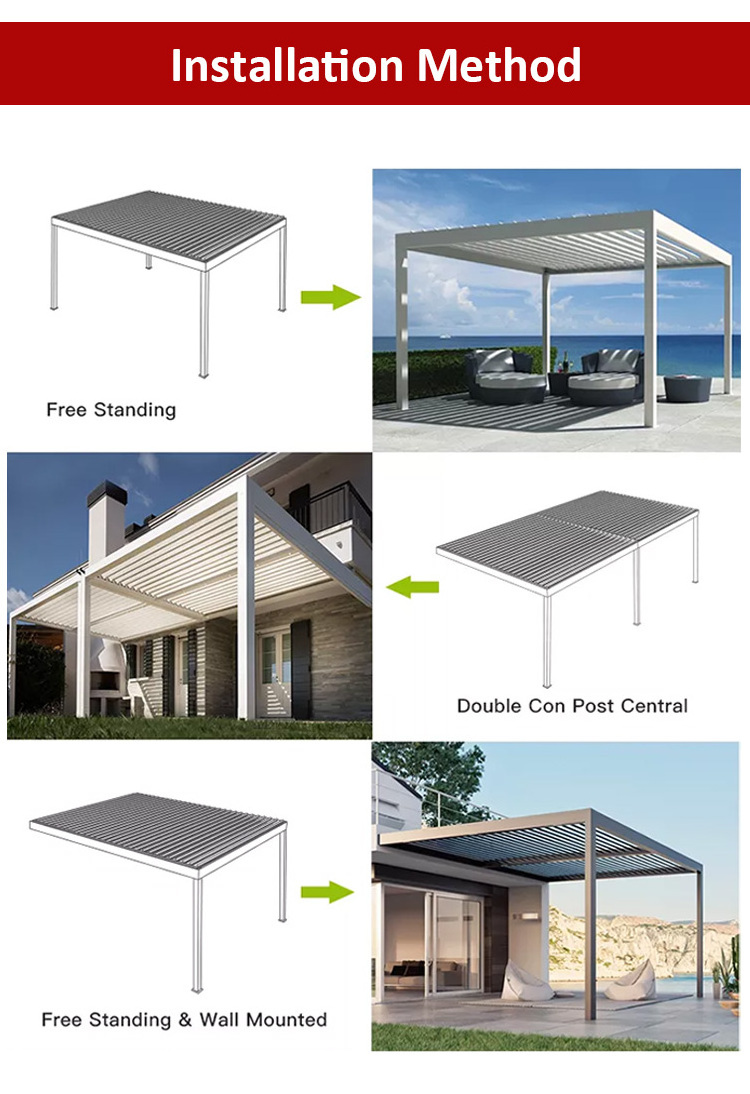 Outdoor pavilion Terrace roof motorized louvered bioclimatic system aluminum pergola patio canopy