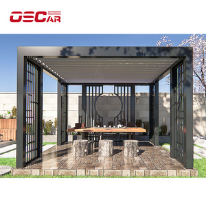 OEM Insulated outdoor sun shade aluminum garden car gazebo with led 3x6 louvrr waterproof adjustable roof gazebos