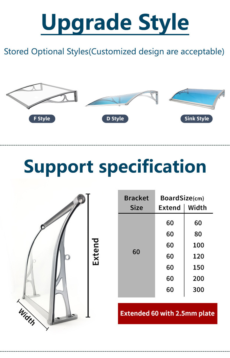 Transparent patio awning cover Garden polycarbonate patio cover, Balcony aluminum terrace canopy