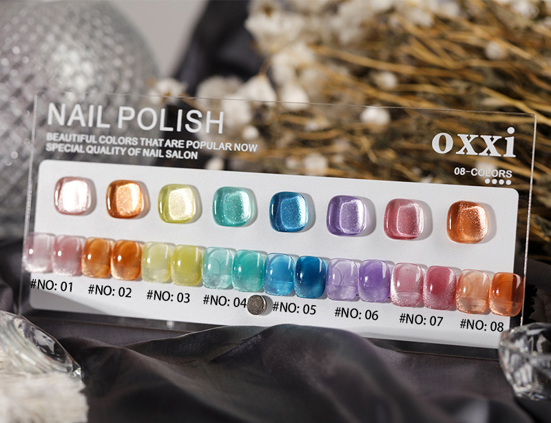 oxxi High Quality Reflective 3D Art Cat Eye Glue Gel Nail Polish Proficional Polymer Charms 8 Colors Finger Nails Gel