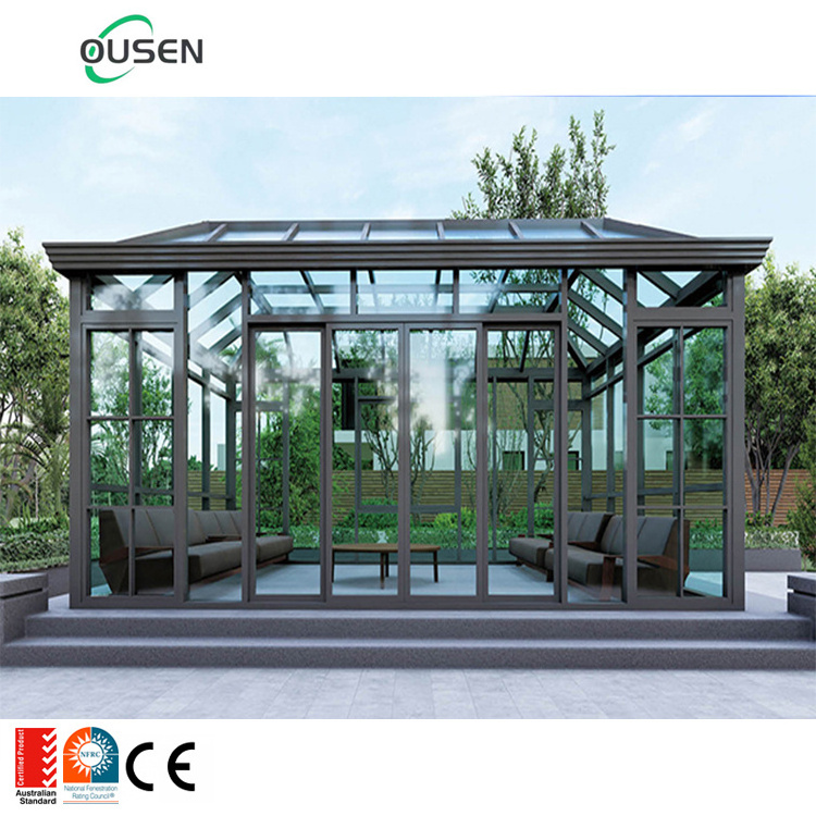 Extendable four season winter garden house waterproof insulated glass retractable sunroom roof panels kit with screen