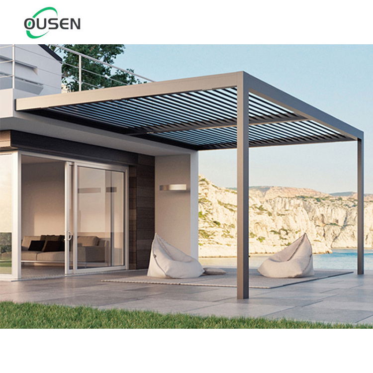 composite large adjustable windproof canopy bioclimatic system pergola aluminium outdoor cheap 8x4 with screen