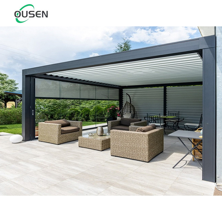 composite large adjustable windproof canopy bioclimatic system pergola aluminium outdoor cheap 8x4 with screen