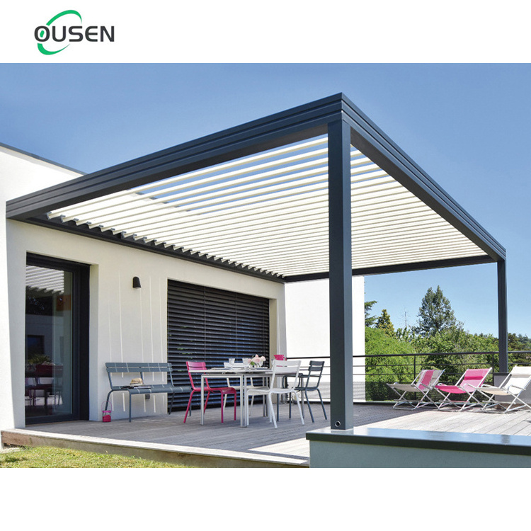 composite large adjustable windproof canopy bioclimatic system pergola aluminium outdoor cheap 8x4 with screen