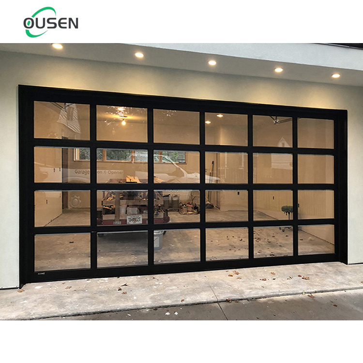 Sensor commercial cheap exterior interior impact glass transparent clear sectional garage doors panels with remote control