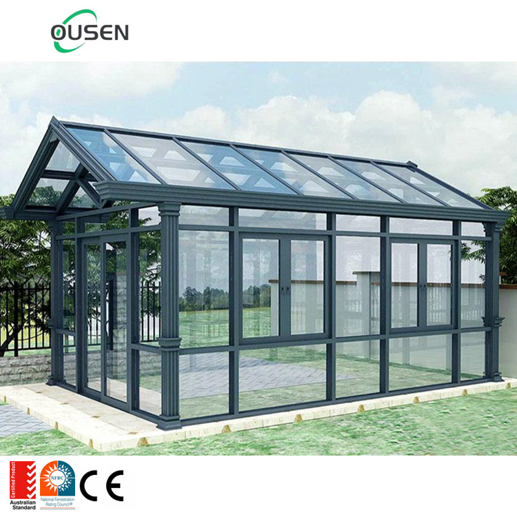 Extendable four season winter garden house waterproof insulated glass retractable sunroom roof panels kit with screen