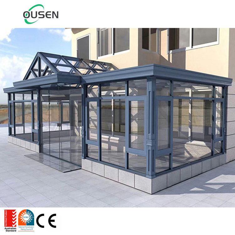 Extendable four season winter garden house waterproof insulated glass retractable sunroom roof panels kit with screen