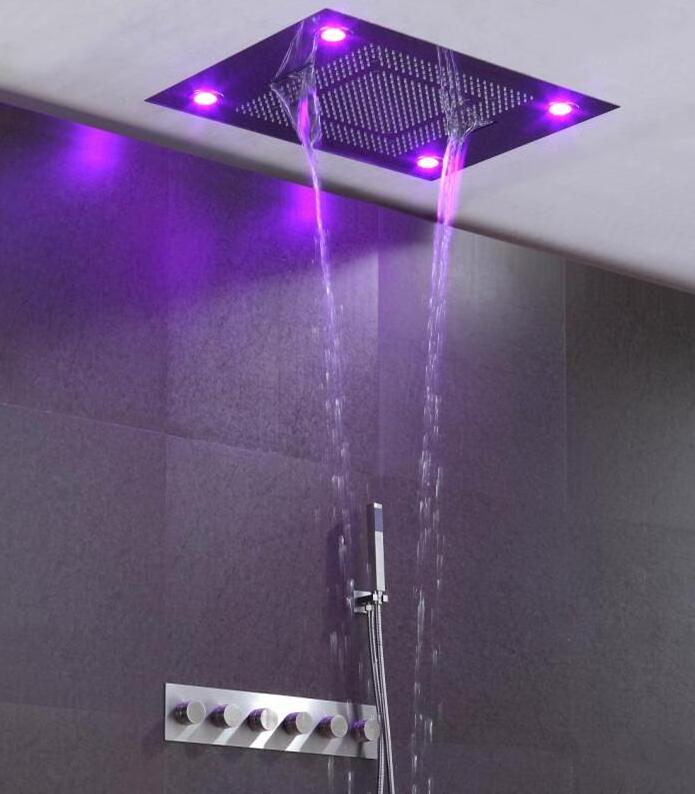 2020 Ceiling Big Rain Shower Head Waterfall Shower Panel Faucets High Flow Thermostatic 4 Way Diverter Bath