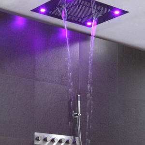 2020 Ceiling Big Rain Shower Head Waterfall Shower Panel Faucets High Flow Thermostatic 4 Way Diverter Bath