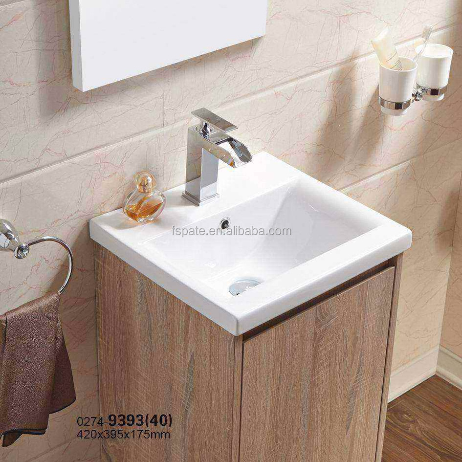 PATE square shape ceramic hand wash basin pvc bathroom vanity 3cm small size wash basin