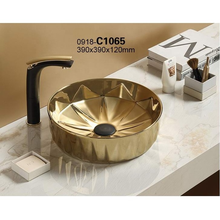 Matt Black Rose-Gold Inside Bathroom sanitary ware Counter Top Luxury Hand Wash Basin