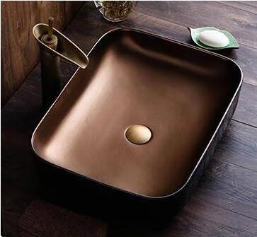 new model brass color popular Square design handmade Rose gold royal porcelain Antique sink basin