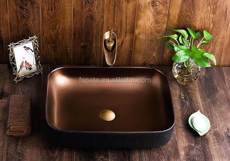 new model brass color popular Square design handmade Rose gold royal porcelain Antique sink basin