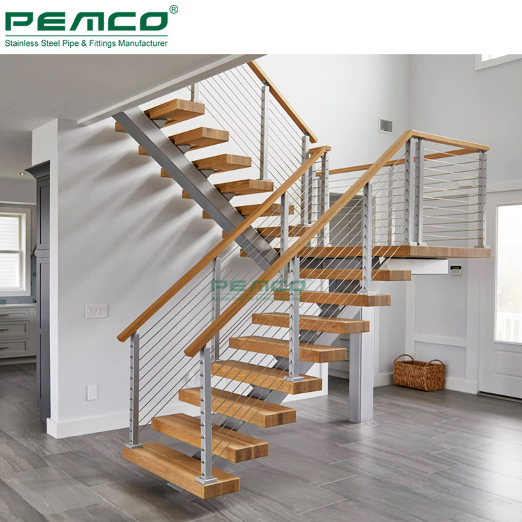 North American Modern Home Floating Stair With Glass Railing Prefab Indoor Steel Staircase Design