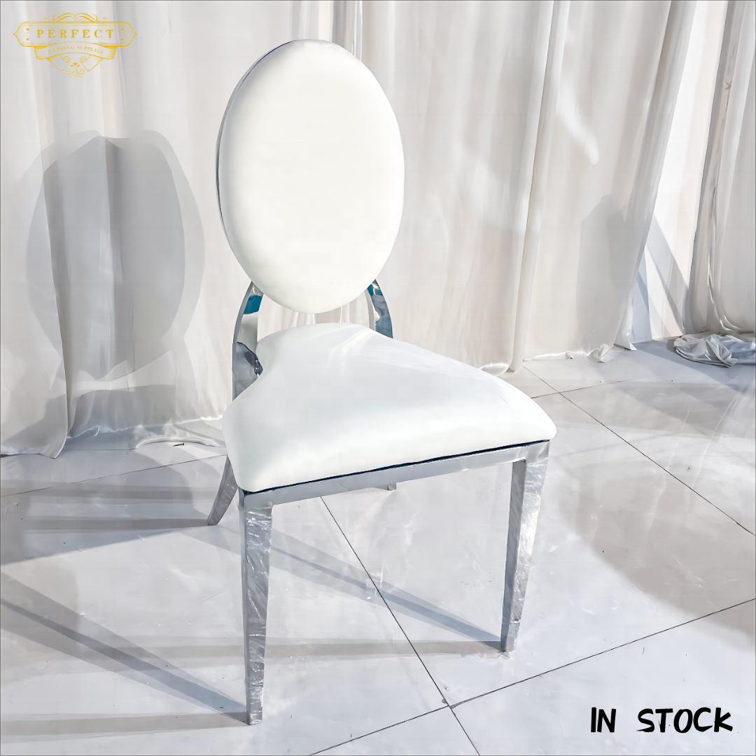 Modern Metal Stainless Steel Wedding Chairs For Events Banquet Hall Hotel Removable Oval Backrest Stackable Wedding Chair