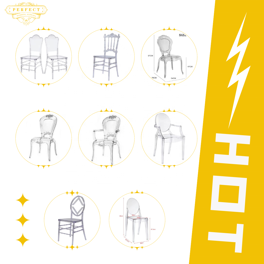 Hot Selling Crystal Resin Acrylic Hotel Chair Transparent Wedding Reception Event Stackable Chiavari Chair