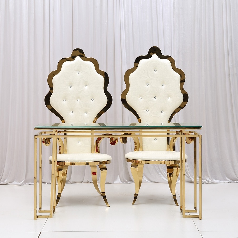 Modern High Back Golden Luxury Banquet Furniture Dining Metal Leather Stainless Steel King Throne Wedding Chair