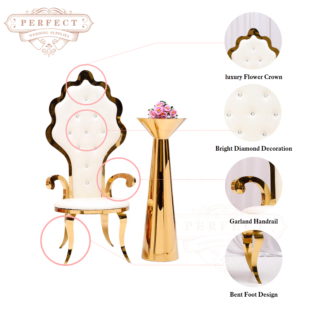 Fashion Design Stylish Wedding Furniture Stainless Steel Wedding Banquet Throne King Chair