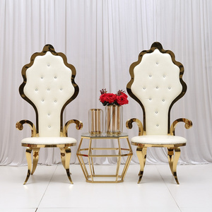 Modern High Back Golden Luxury Banquet Furniture Dining Metal Leather Stainless Steel King Throne Wedding Chair