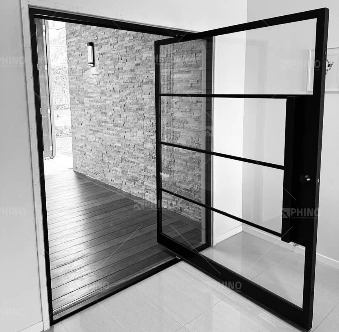 Modern French Style Entry Aluminum Frame Glass Pivot Door Home Entrance Door With Smart Door Lock