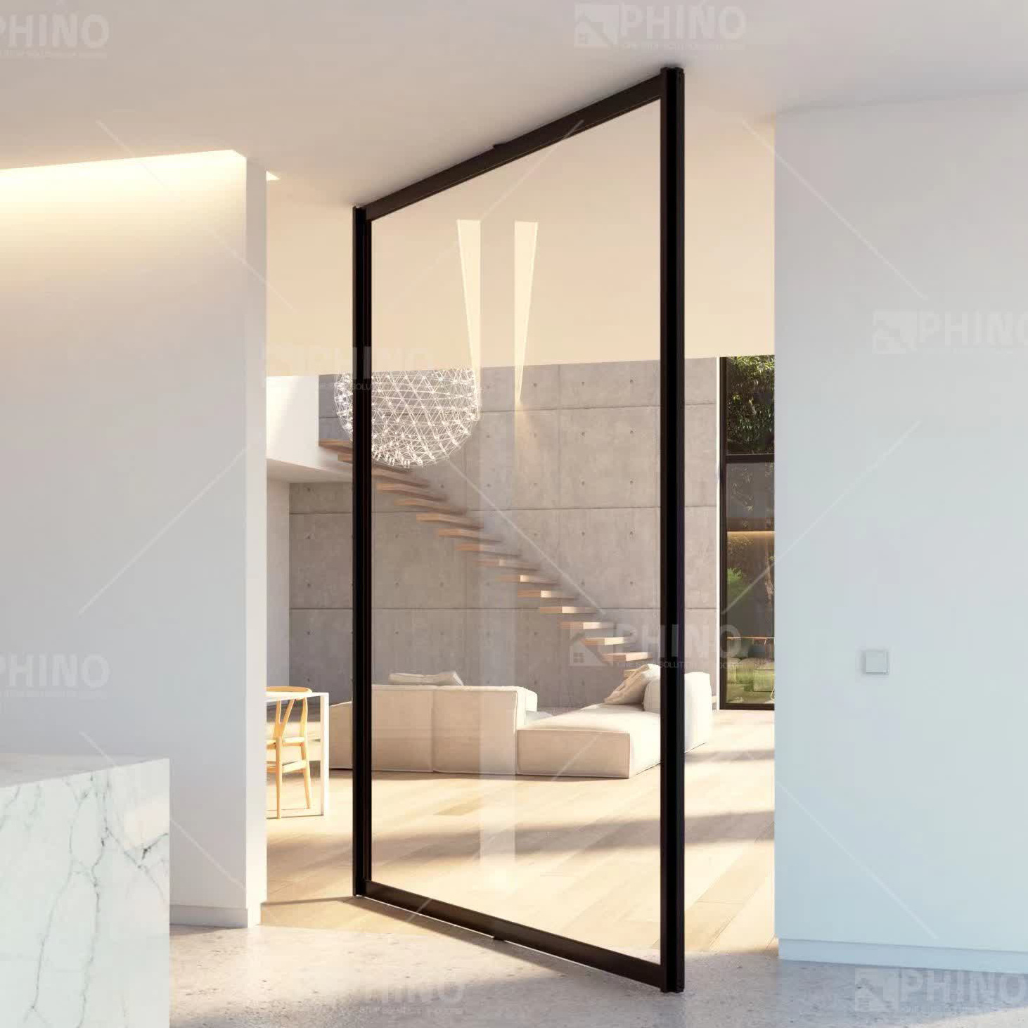 Modern French Style Entry Aluminum Frame Glass Pivot Door Home Entrance Door With Smart Door Lock