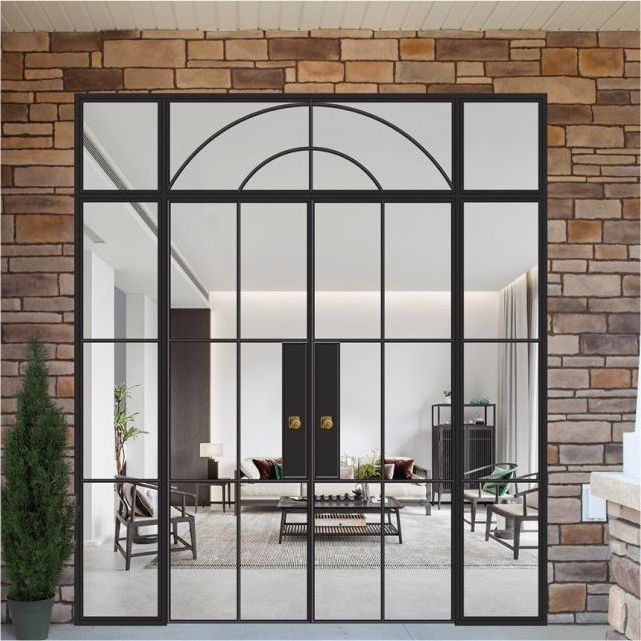 High quality aluminum soundproof glass door arched french doors exterior door