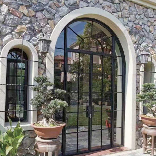 High quality aluminum soundproof glass door arched french doors exterior door