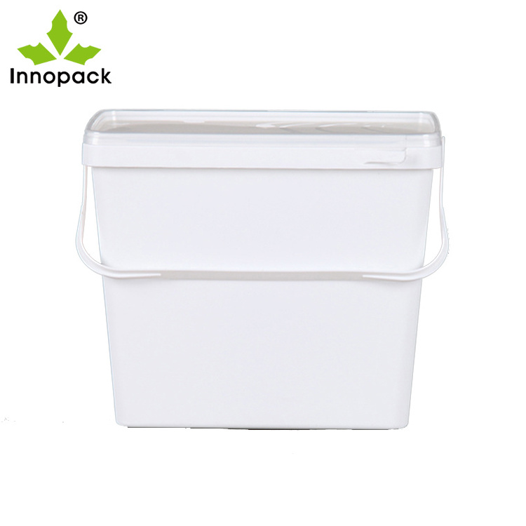 Wholesale Custom Food Packing 3L 4L Rectangular Square Plastic Bucket food grade Bucket with Lids and Plastic Handle