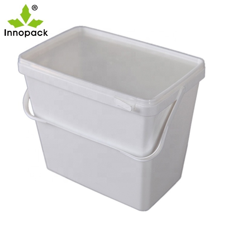 Wholesale Custom Food Packing 3L 4L Rectangular Square Plastic Bucket food grade Bucket with Lids and Plastic Handle