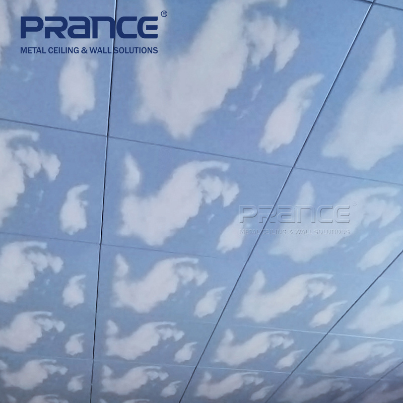 Blue sky white cloud pattern metal clip in ceiling tiles