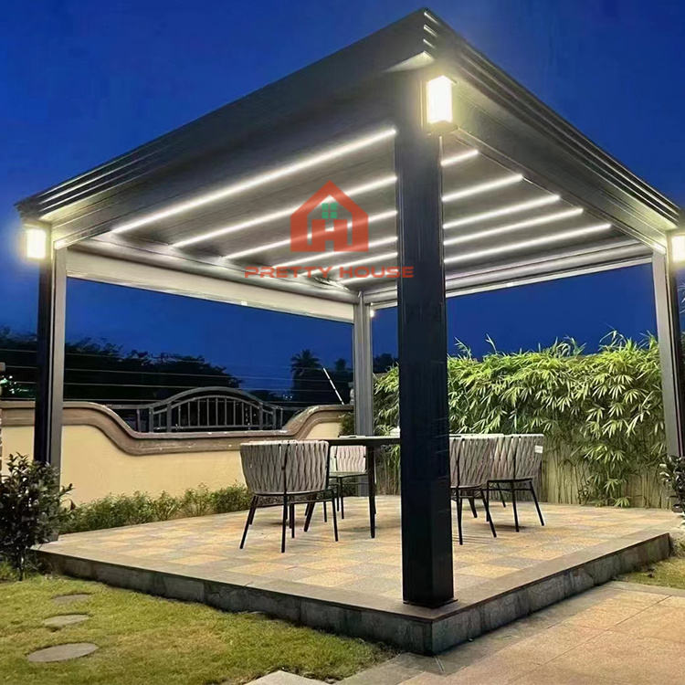 Smart Waterproof Louvered Roof Pargola Louver Roof Bioclimatic Pergola with Zipped Blinds