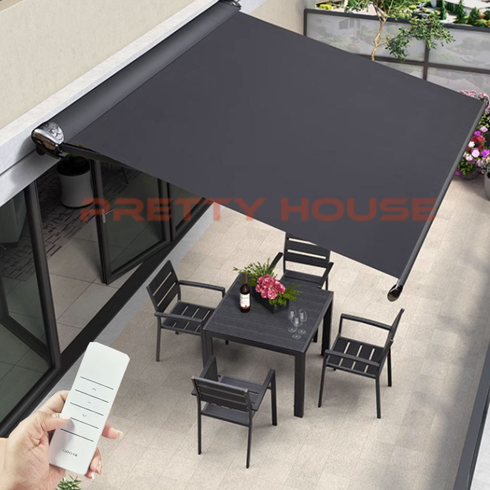 Aluminum retractable awning outdoor house shade back porch and garage awning with LED lighting