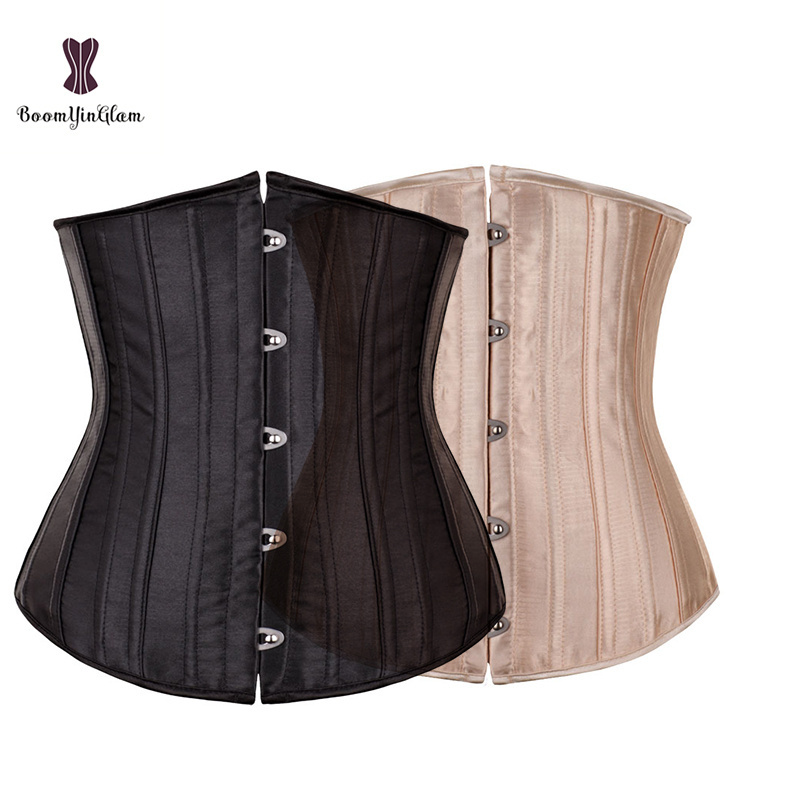 Halloween Black Champagne Underbust Korset Women Plain Corsets & Bustiers Firm Tummy Wrap Belt Waist Trainer 26 Steel Bone