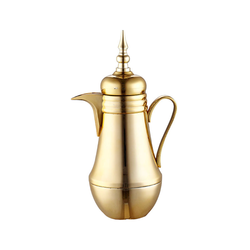 Manufacturer Provided Arabic Style Coffee Pot Vacuum Jug Water Bottle Luxury Golden Stainless Steel Kettle 1000ml Thermos