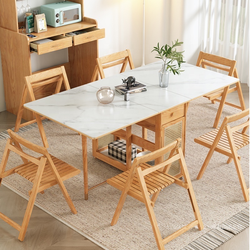 Factory Hot sell Small apartment folding rock plate table household north simple solid wood side cabinet storage Dining tables