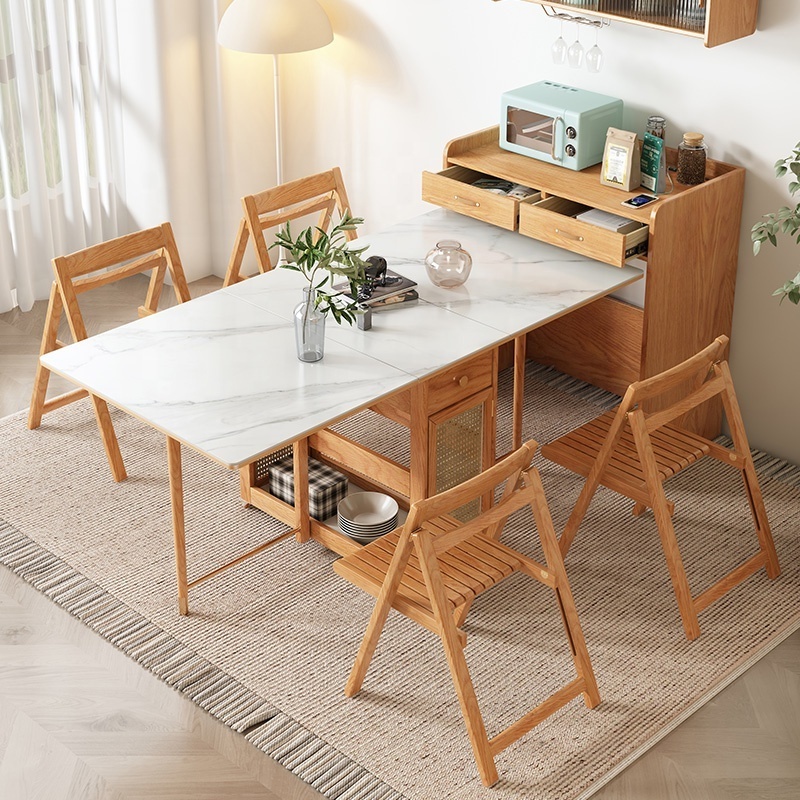 Factory Hot sell Small apartment folding rock plate table household north simple solid wood side cabinet storage Dining tables