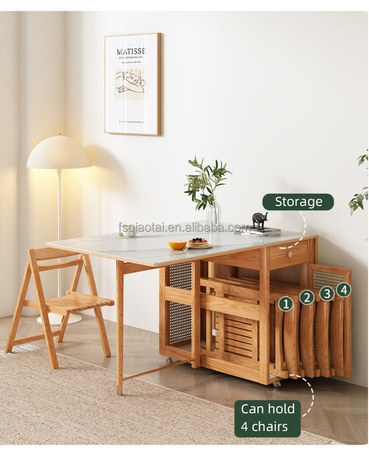 Factory Hot sell Small apartment folding rock plate table household north simple solid wood side cabinet storage Dining tables