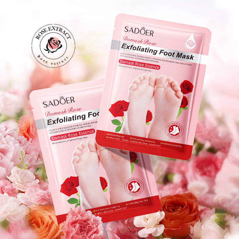 SADOER Organic Plant Extract Collagen Spa Socks Foot Peel Mask Whitening Exfoliating Foot Mask OEM ODM Korea Private Label Rose