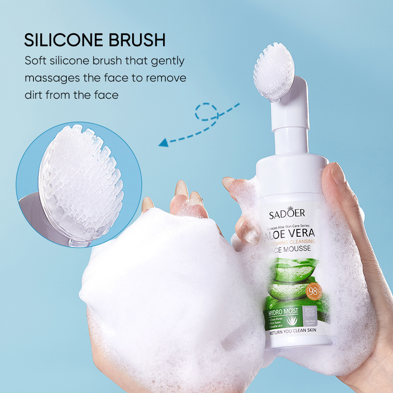 BIOAQUA Organic Cleansing Mousse Pore Moisture Skin Care Oil Control Aloe Vera Face Wash Foaming Facial Cleanser Brush Natural