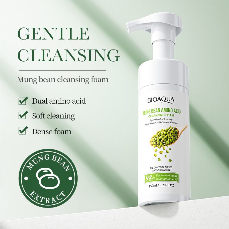 BIOAQUA Organic Cleansing Mousse Pore Moisture Skin Care Oil Control Aloe Vera Face Wash Foaming Facial Cleanser Brush Natural